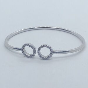 Michael Hill Sterling 925 Pave CZ Circle Tip Open Ended Bracelet 6.5” C / 1.9” D